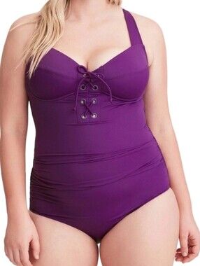 Torrid Purple Lace Up Ruched Underwire One Piece Swimsuit Size 1 1X Plus Size
